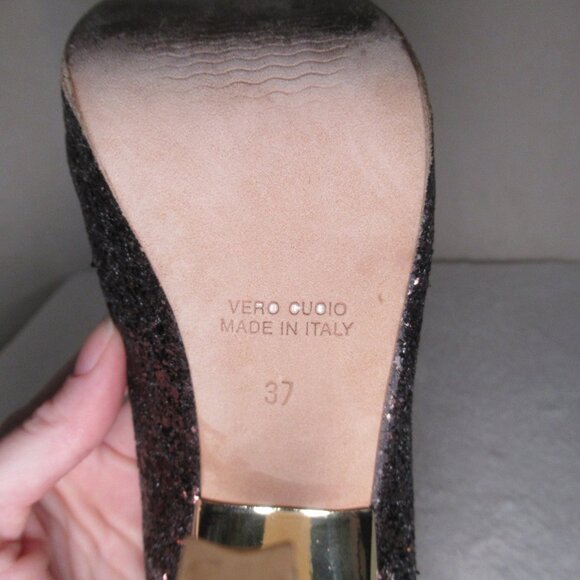 Baldan Venezia Brown Glitter Peep-Toe Heels | Size 37 (fits like US 6.5) - Picture 9 of 11